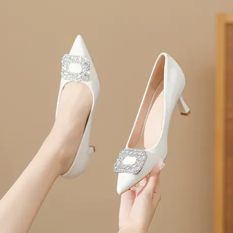 高跟鞋女2024年新款秋冬季百搭水钻尖头细跟单鞋气质职业工作鞋图片