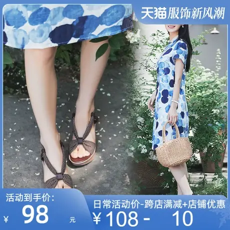 2025夏季新款时尚休闲厚底松糕凉鞋女圆头波点舒适高跟女鞋皮鞋图片