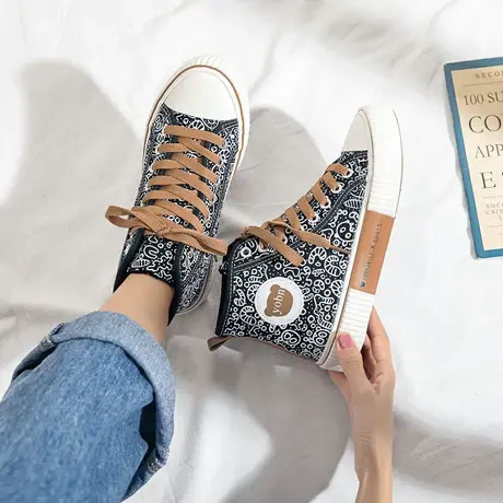 高帮帆布鞋女2021年新款冬季加厚ulzzang百搭学生潮鞋ins休闲板鞋商品大图