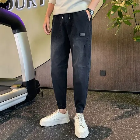 牛仔裤秋冬新款个性水洗宽松束脚休闲裤渐变色设计感痞帅加绒男裤图片