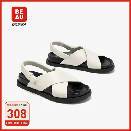 BEAU厚底凉鞋女款2023新款交叉带罗马鞋女秋冬沙滩凉鞋女外穿商品大图
