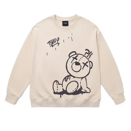 圆领卫衣冬情侣装撞色棕色系美式复古涂鸦小熊减龄套头衫打底宽松商品大图