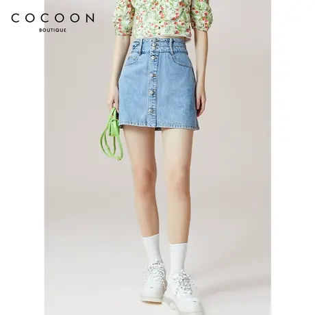 COCOON商场同款单排扣裙子2023夏装新款女装设计感牛仔半身裙图片