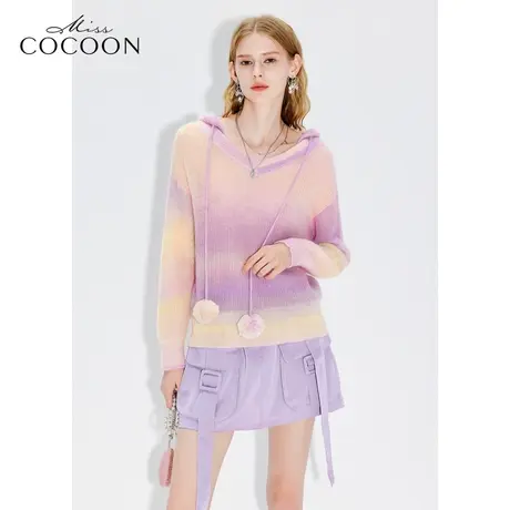 MISSCOCOON【繁花之境】24春新款多巴胺渐变色美利奴羊毛连帽毛衣商品大图