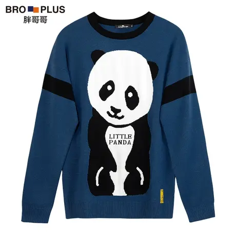 胖哥哥大码针织衫男加肥加大宽松拼色胖子熊猫圆领加厚200斤毛衣图片