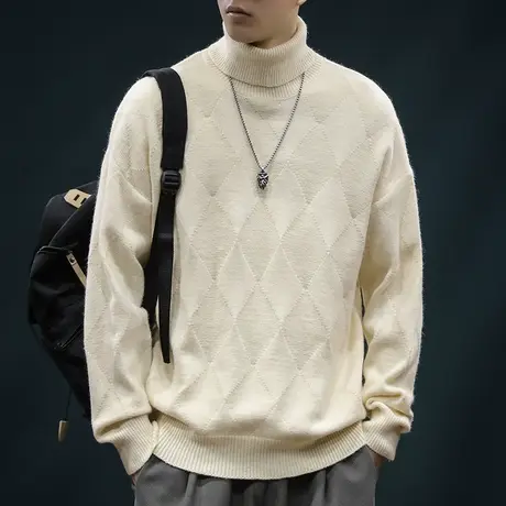 2024新款男装冬季宽松打底高领毛衣秋冬款男士潮牌内搭套头针织衫图片