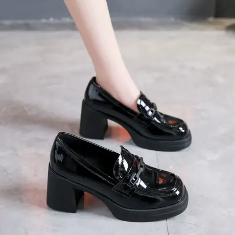 法式玛丽珍鞋女2024年春秋季新款复古英伦风高跟鞋百搭粗跟小皮鞋商品大图