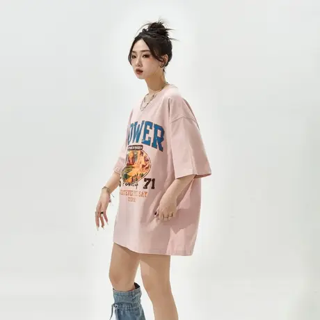 YEP美式复古短袖t恤女夏季2024年新款潮牌情侣装半袖宽松印花上衣商品大图