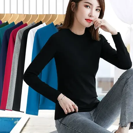 打底衫女长袖半高领螺纹棉修身紧身内搭外穿纯色弹力显瘦上衣t恤图片