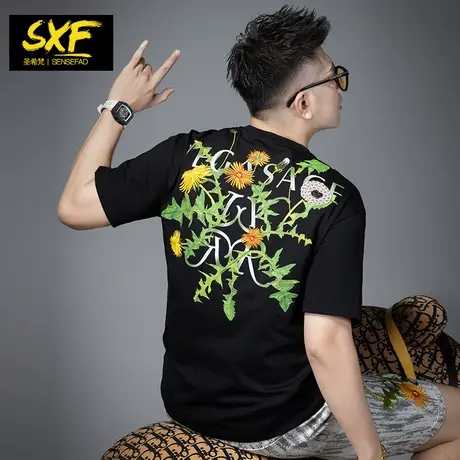 SXF圣希梵2024夏季新款t恤男 潮流刺绣圆领帅气体恤上衣男士短袖商品大图