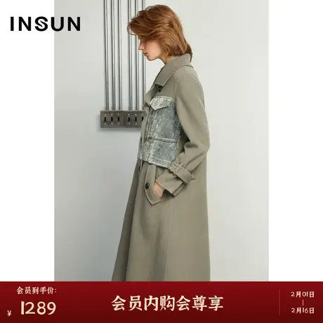 INSUN恩裳冬季翻领口袋中长款毛呢大衣商品大图