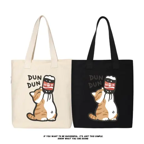 秀洛大橘猫肥宅打工人快乐水加薪水卡通帆布包手提包书包购物袋子商品大图