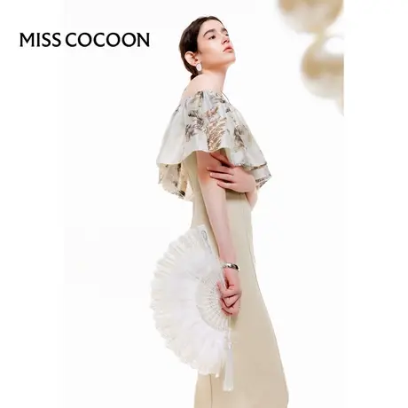 MISSCOCOON【赋美东方】24夏新款新中式印花拼接荷叶边针织连衣裙图片