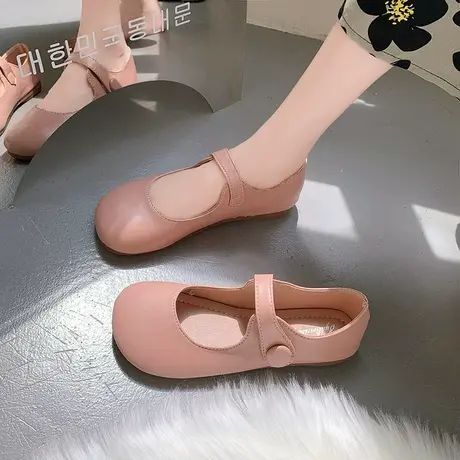 软妹单鞋女2024年春季新款小皮鞋浅口一字扣软底软皮圆头玛丽珍鞋商品大图