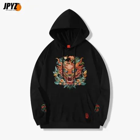 国潮中国风重工刺绣印花连帽卫衣男士秋季重磅宽松长袖上衣帽衫商品大图