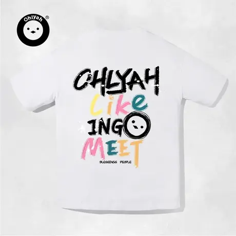 Ohlyah设计师原创卡通品牌涂鸦小萌鸡印花纯棉情侣短袖T恤男女款图片