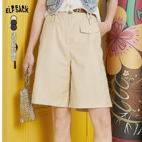 【送腰带】妖精的口袋西装短裤女2023夏季新款五分裤工装休闲裤子商品大图