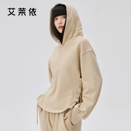 艾莱依连帽卫衣女2022年新款chic收腰气质春秋上衣宽松慵懒风长袖商品大图