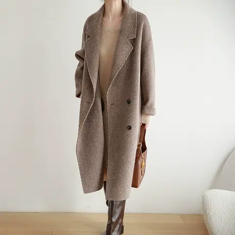 嘉茱莉2023秋冬新款格纹毛呢大衣女韩剧女主外套高级感商品大图