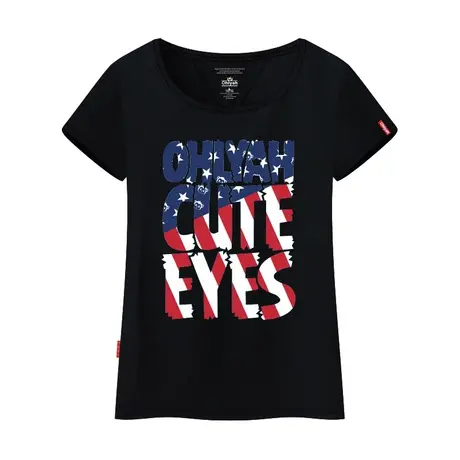 Ohlyah品牌韩版英文印花宽松圆领闺蜜女装黑色显瘦短袖t恤潮学生图片