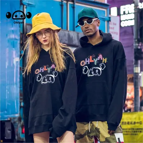 小猪情侣卫衣男女连帽宽松潮牌百搭帽衫简约内搭套头衫秋季新款商品大图