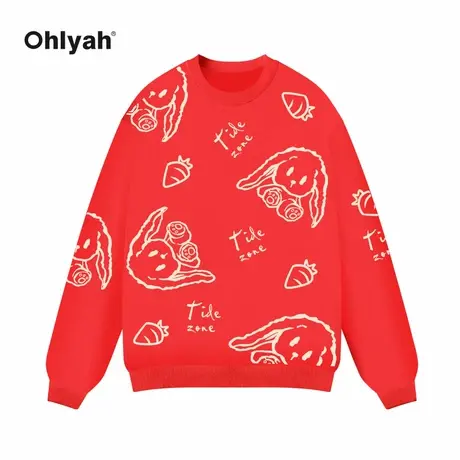 Ohlyah原创设计2023兔年本命年卫衣女大红色宽松大码秋冬情侣新款商品大图