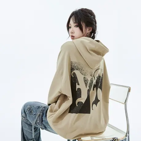 YEP设计感印花连帽卫衣女春秋2023年新款美式复古宽松情侣装外套商品大图