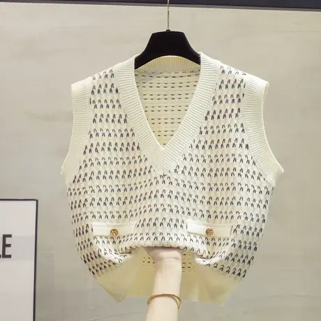 短款v领针织马甲背心女2023秋装新款宽松外穿马夹小香风毛衣坎肩图片
