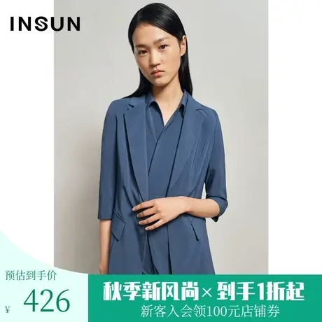 INSUN恩裳夏季时尚简约七分袖通勤职业西装外套女薄款图片