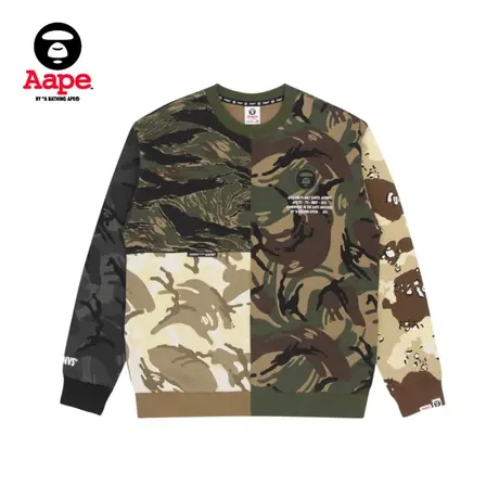 Aape旗舰店男装秋冬潮流章字母印花多色迷彩拼接圆领卫衣3874XAI商品大图