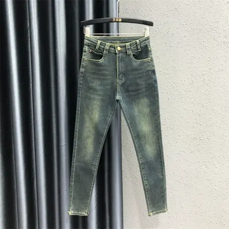 2023秋季新款怀旧复古小脚修身显瘦弹力九分铅笔裤高腰牛仔裤女图片