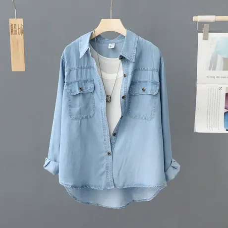设计感衬衣牛仔衬衫女春秋女士衬衫内搭2023年新款春装季上衣长袖图片