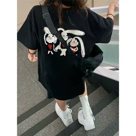 纯棉设计感趣味卡通印花短袖t恤女夏季新款小众宽松半袖大码上衣商品大图