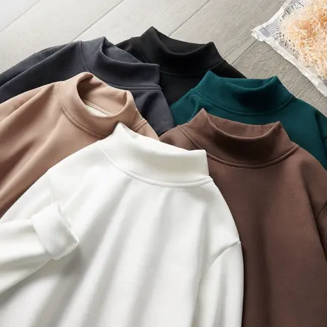 2023秋冬季新款半高领打底衫男士磨毛内搭中领双面加绒德绒长袖男商品大图