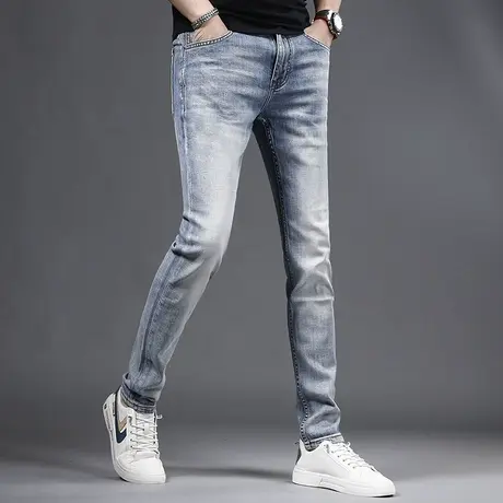 香港2023新款男士牛仔裤直筒夏季浅色高端水洗休闲修身男装牛仔裤商品大图