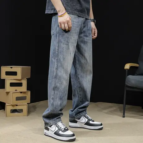 直筒牛仔裤男潮牌2023新款宽松大码春秋阔腿复古百搭裤子秋冬男款商品大图