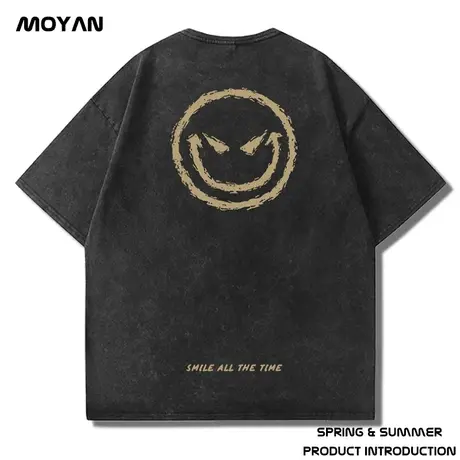 美式重磅t恤纯棉男生潮牌宽松小恶魔短袖复古水洗做旧大码男装潮商品大图