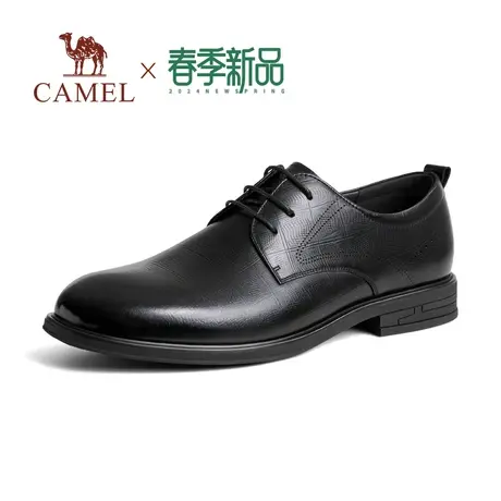 骆驼2024春季新款柔软牛皮耐磨通勤商务正装新郎婚礼系带皮鞋男士商品大图
