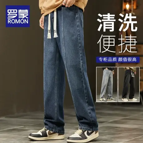 罗蒙牛仔裤男士春秋季宽松直筒潮牌美式裤子2024新款休闲阔腿长裤商品大图