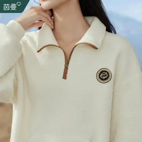 茵曼银狐绒翻领卫衣女拉链半开POLO衫休闲保暖上衣2023冬新款外套图片