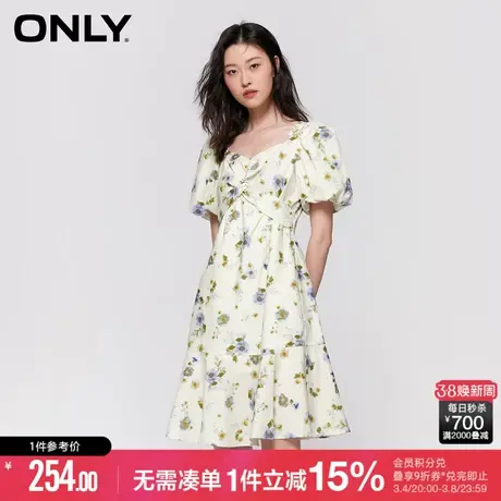 ONLY秋季气质淑女泡泡袖满印碎花A字连衣裙女|123207112图片