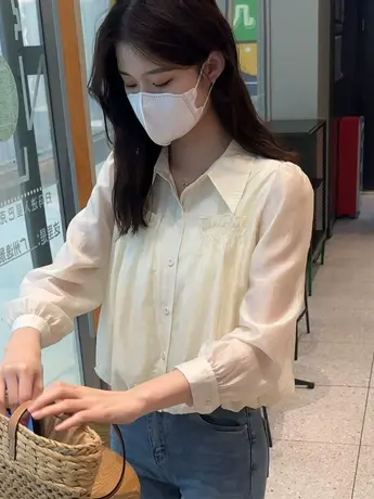 百搭衬衣女新款小众法式温柔风长袖衬衫遮肚宽松时尚洋气常规上衣商品大图