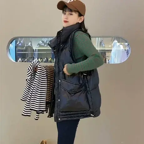 羽绒棉马甲女轻薄外穿欧洲站2023冬新款欧货马夹背心短款羽绒棉服图片