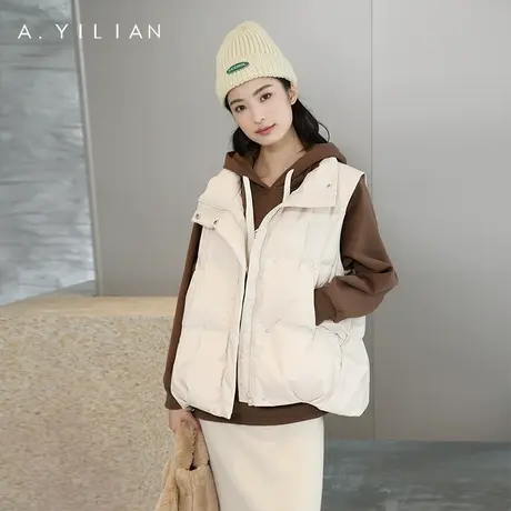 阿依莲2023新款短款羽绒服马甲女冬小个子白鸭绒时尚气质加厚马夹图片