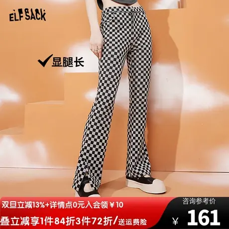 妖精的口袋棋盘格喇叭裤女2023春季新款格子裤垂感显瘦休闲裤子潮图片