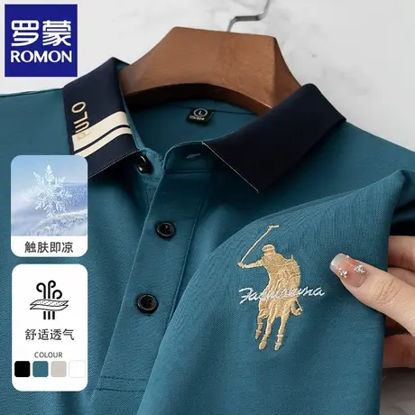 罗蒙高端男士刺绣POLO衫短袖t恤夏季薄款休闲商务中年翻领半袖N2Z商品大图