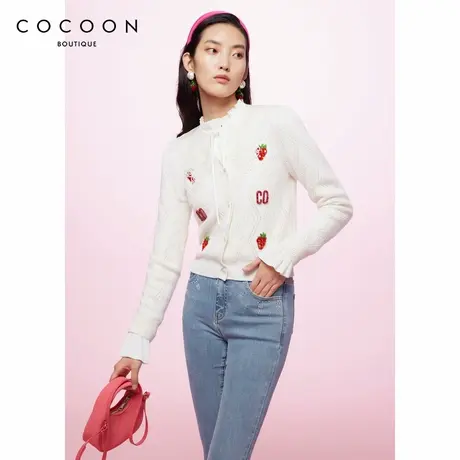 可可尼COCOON商场同款时尚开衫2024秋冬新款女装字母手工钉钻开衫图片