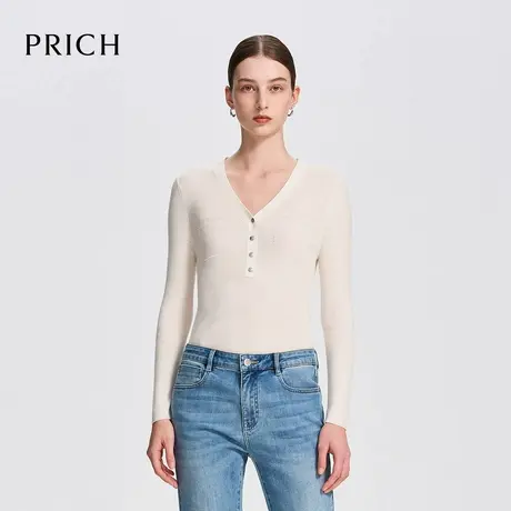 【超能小太阳严选】PRICH肌理感舒弹柔软修身针织衫V领打底衫女商品大图