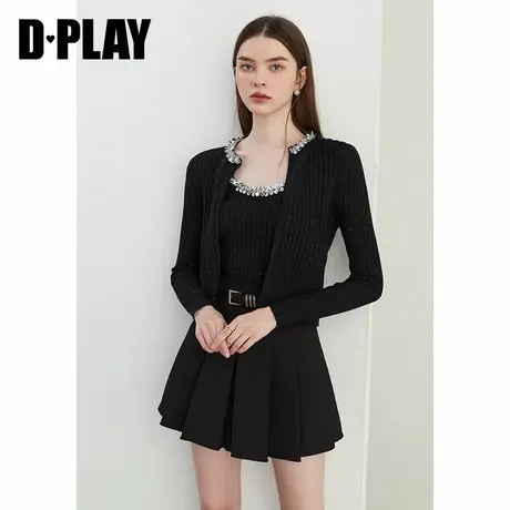 DPLAY2025年春季新款黑色套装女休闲宽松圆领针织开衫吊带搭配图片
