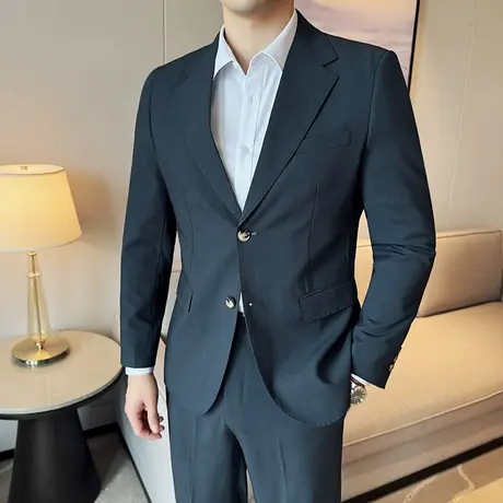冰丝凉感西服男春夏2025修身大码外套英伦绅士职业装商务高档套西商品大图
